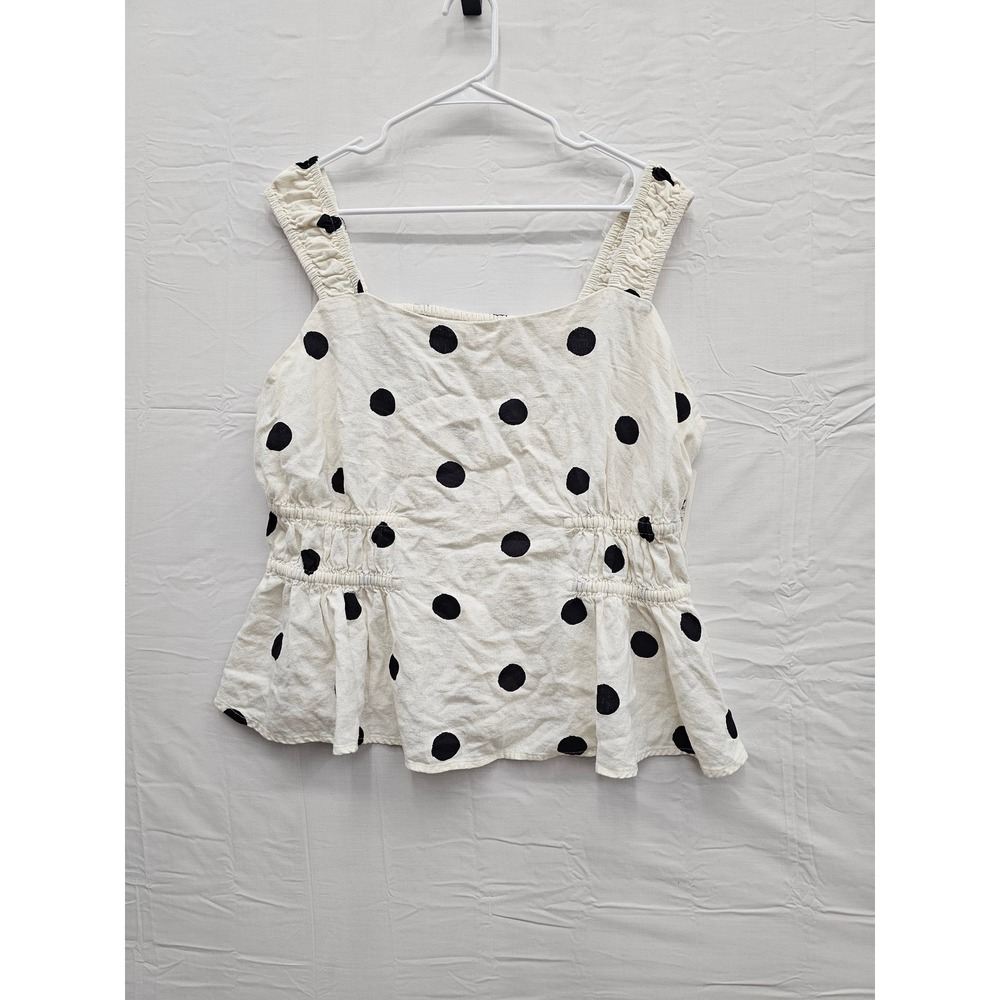 A New Day Womens Polka Dot Peplum Tank Top Cream Linen Blend Casual Size XXL